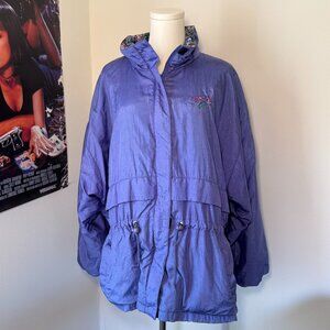 Northern Sun Vintage Purple Windbreaker with Floral Collar and Embroidered Detai